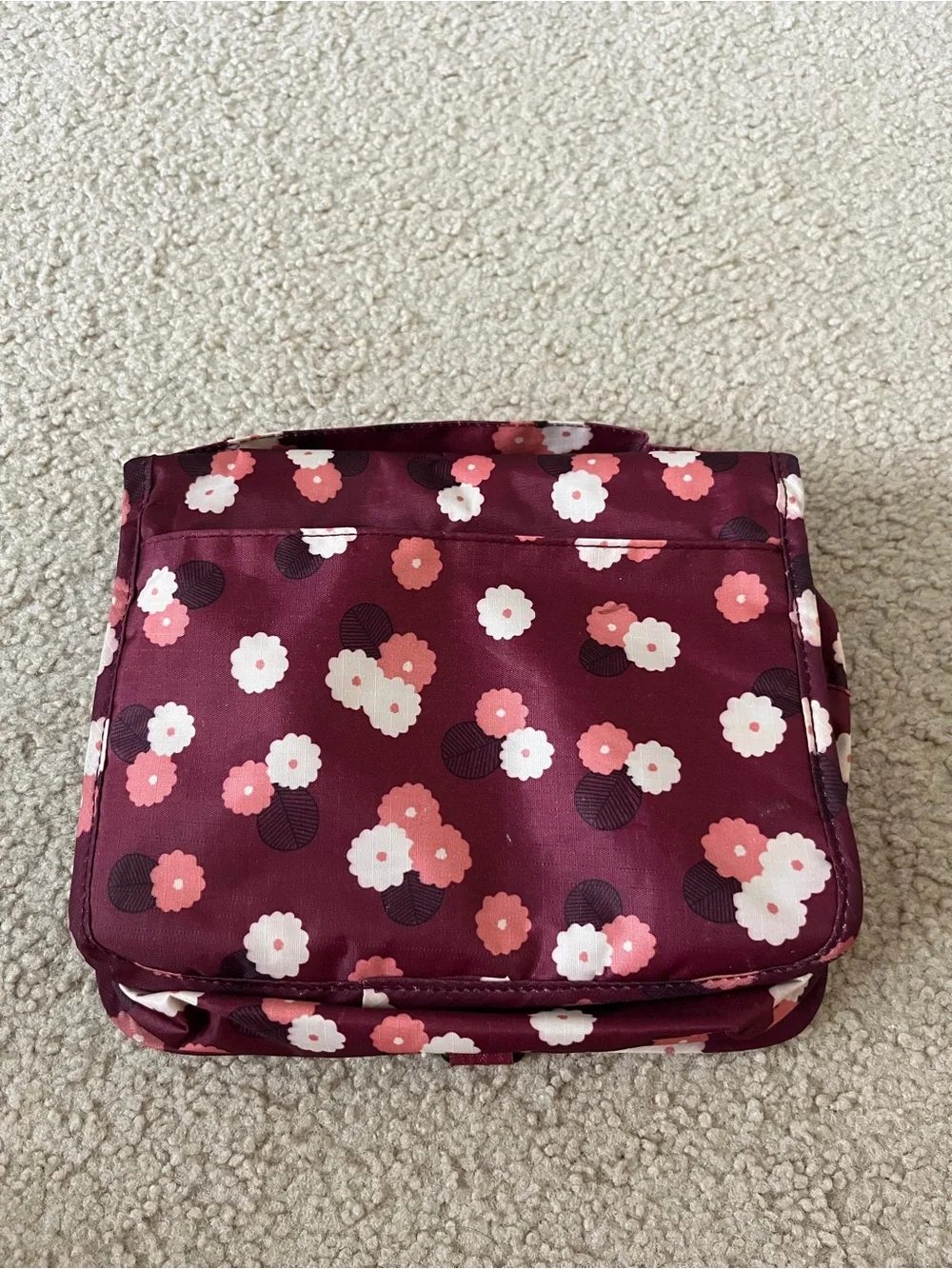 Floral Hanging Travel Toiletry Bag - Burgundy Pink